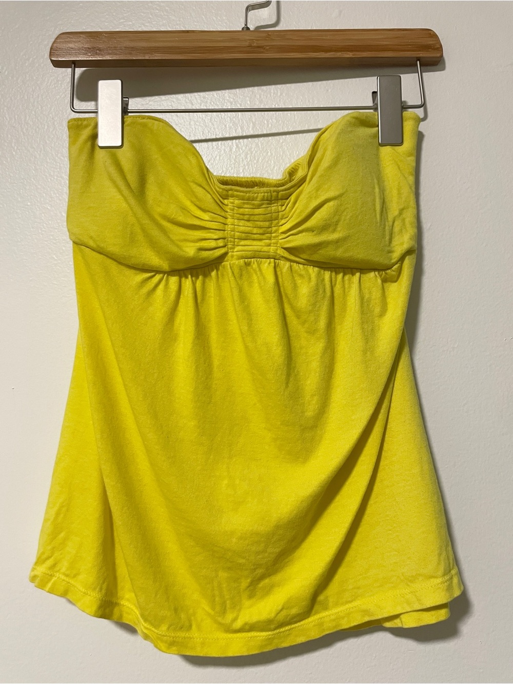 Strapless Yellow Ruched Bust Back Strapless Top Flared Built in Bra Summer Y2K